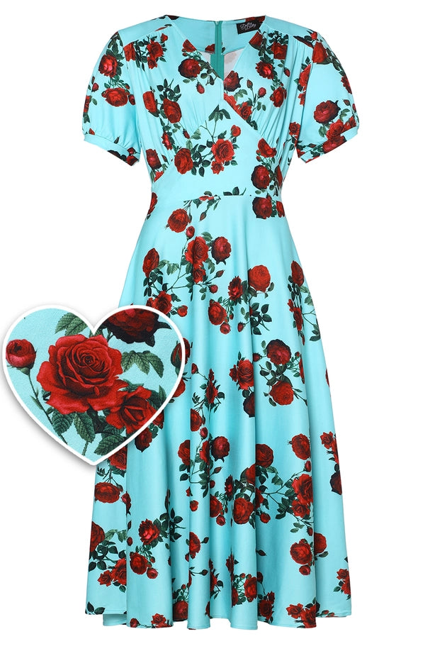 red and turquoise dress Luxurious Turquoise/Red Poppies Women's Mini Dress Yuliya Magdych XL / Turquoise/Red