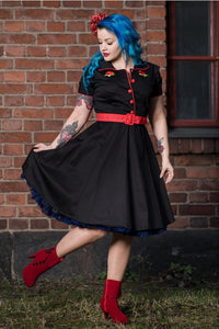 Dolly & Dotty Sherry Red Rose Embroidered Shirt Dress Black
