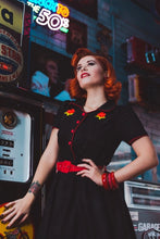 Load image into Gallery viewer, Dolly &amp; Dotty Sherry Red Rose Embroidered Shirt Dress Black