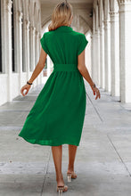 Load image into Gallery viewer, Button Down Wide Sleeve Shirt Dress Green