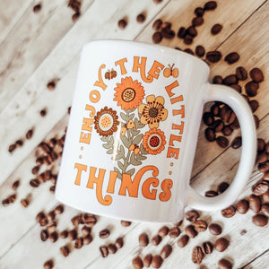 Enjoy The Little Things Retro Floral Coffee Mug 11 oz
