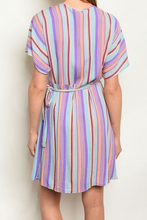 Load image into Gallery viewer, Striped Wrap Dress Blue