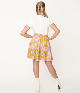 Smak Parlour Daisy Sweet Talk Retro Floral Skirt Avocado Green