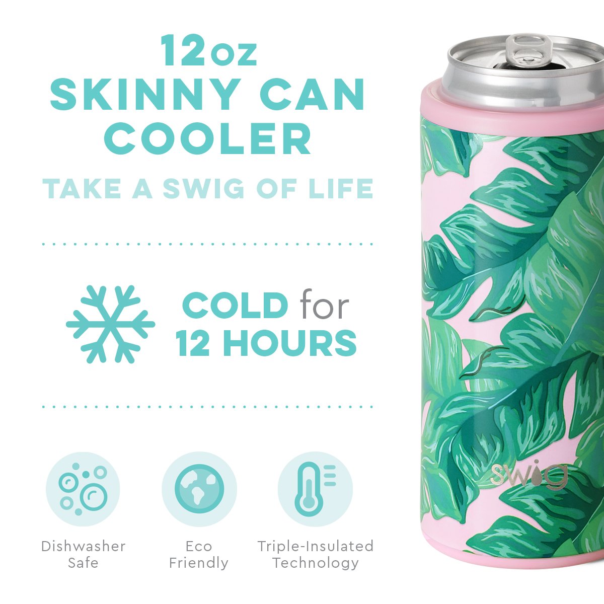 Swig Life 12oz Skinny Can Cooler  Insulated Stainless Steel Slim