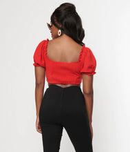 Load image into Gallery viewer, Unique Vintage Prairie Whimsy Sweetheart Crop Top Red