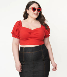 Unique Vintage Prairie Whimsy Sweetheart Crop Top Red