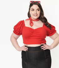 Load image into Gallery viewer, Unique Vintage Prairie Whimsy Sweetheart Crop Top Red