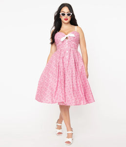 Unique Vintage Rockie Bandana Print Swing Dress Pink