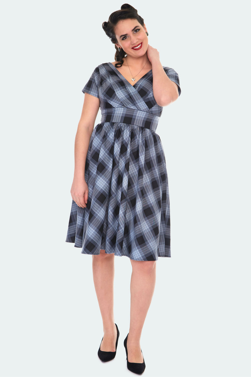 Voodoo Vixen Marianne Plaid Fit & Flare Dress Grey S Voodoo Vixen Marianne Plaid Fit & Flare Dress Grey S