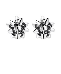 Christmas Bow Stud Earrings Silver