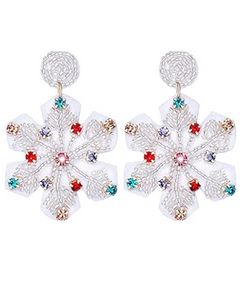 Colorful Crystal Snowflake Seed Bead Beaded Earrings White