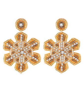 Crystal Snowflake Seed Bead Beaded Earrings Gold/Tan