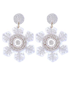 Crystal Snowflake Seed Bead Beaded Earrings Silver/White