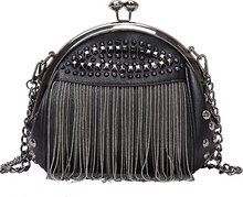 Load image into Gallery viewer, Faux Leather Studded Fringe Crossbody Bag Black