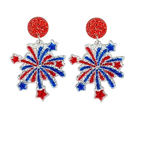 Patriotic Fireworks Glitter Acrylic Drop Earrings Red/White/Blue