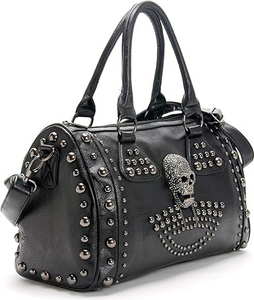 Skull Faux Leather Studded Bag Black