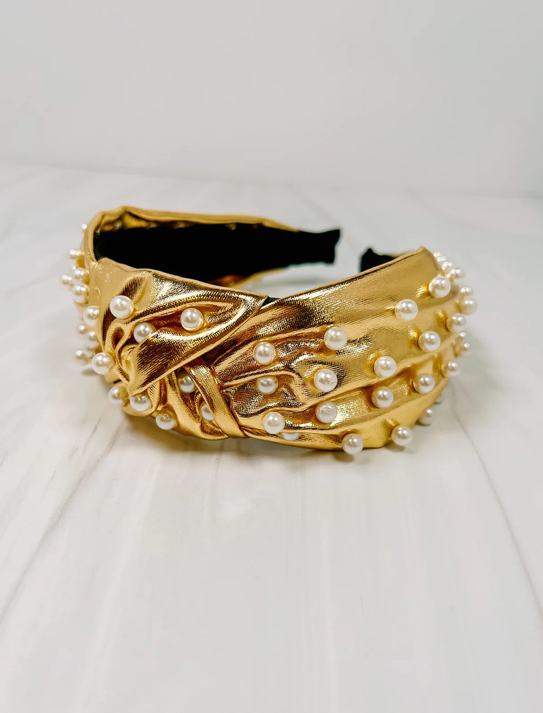 Abbie Metallic Gold Pearl Headband