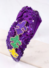 Load image into Gallery viewer, Life Of The Mardi Sequin Seed Bead Beaded Headband Purple