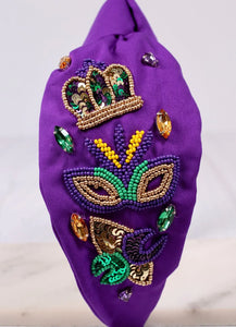 Mardi Gras Parade Ready Seed Bead Beaded Headband Purple