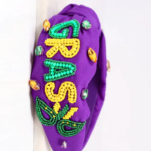Mardi Gras Seed Bead Beaded Headband Purple