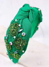 Load image into Gallery viewer, St Patrick&#39;s Day Clover &amp; Bling Seed Bead Beaded Headband Green