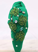Load image into Gallery viewer, St Patrick&#39;s Day Clover &amp; Bling Seed Bead Beaded Headband Green