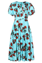 Load image into Gallery viewer, Dolly &amp; Dotty Julia Red Rose Print Dress Turquoise