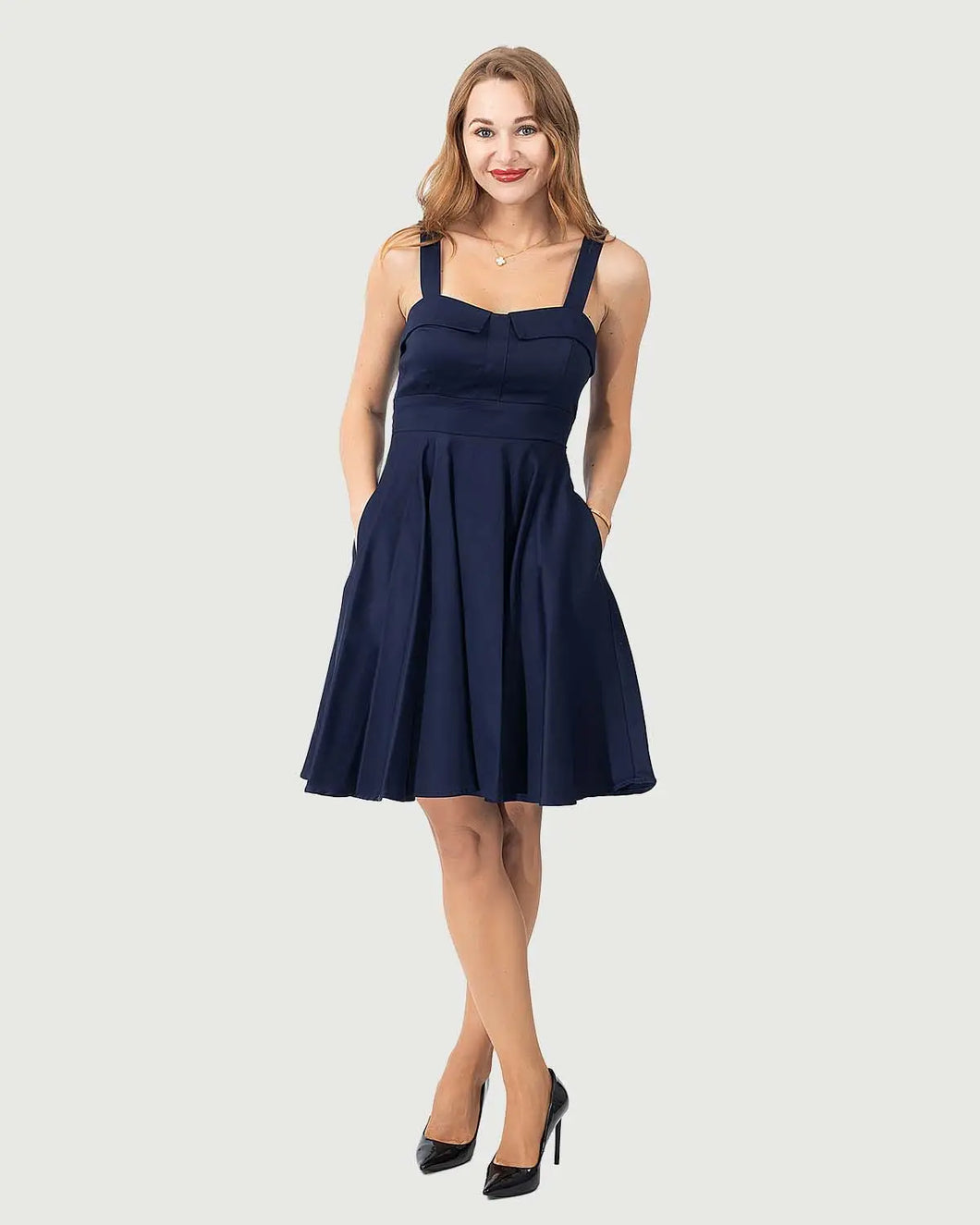 Eva Rose Fit & Flare Tie Back Dress Navy