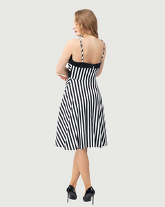 Striped Fit & Flare Collared Dress Black & White
