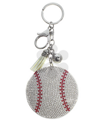 Baseball Gameday Bling Keychain Red/Silver/White
