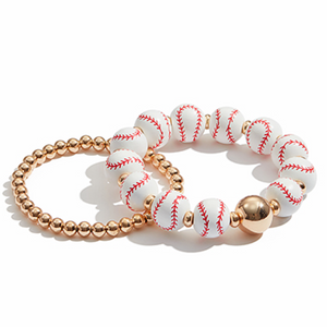 Baseball Gameday Bracelet Set Gold/Red/White