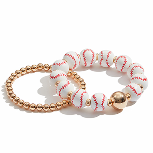 Baseball Gameday Bracelet Set Gold/Red/White