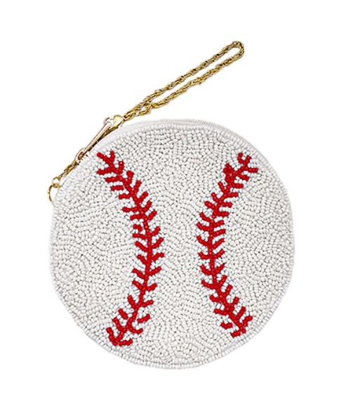 Baseball Gameday Seed Bead Beaded Coin Purse Red/White
