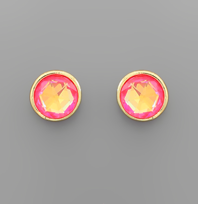 Bling Gold Circle Earrings Neon Pink