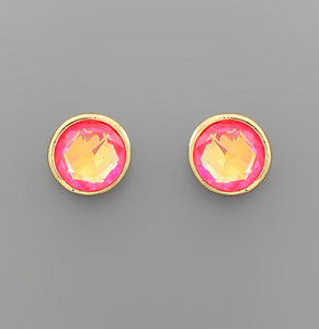 Bling Gold Circle Earrings Neon Pink