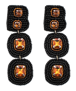 Boo Crystal Seed Bead Earrings Black/Orange