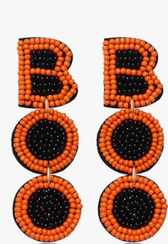 Boo Seed Bead Beaded Earrings Orange