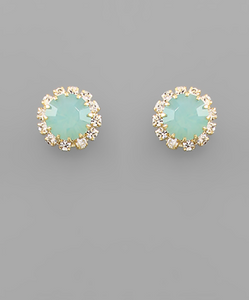 CZ Crystal Stud Earrings Green Opal