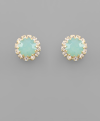 CZ Crystal Stud Earrings Green Opal