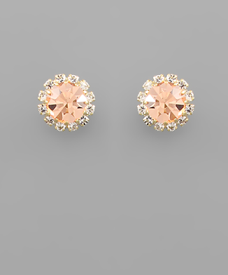 CZ Crystal Stud Earrings Peach