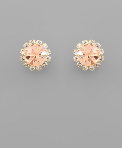 CZ Crystal Stud Earrings Peach