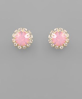 CZ Crystal Stud Earrings Pink Opal