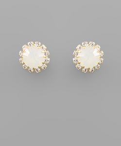 CZ Crystal Stud Earrings White Opal