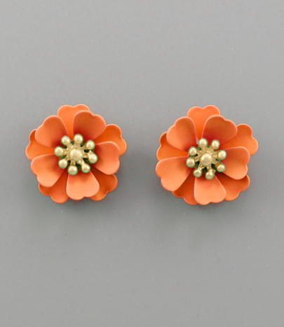 Color Coat Flower Stud Earrings Orange