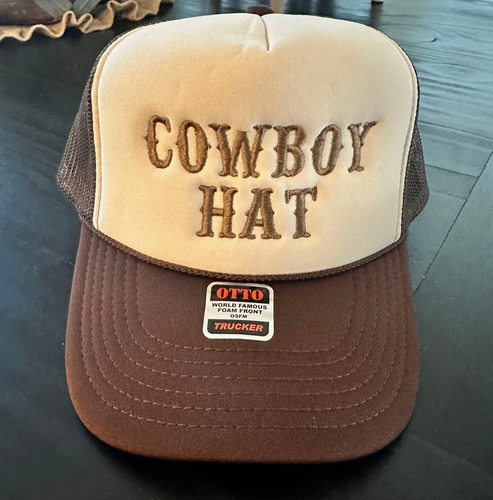 Cowboy Hat Embroidered Trucker Hat Tan