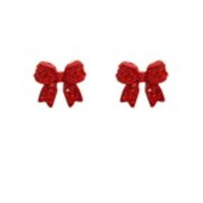 Crystal Bow Stud Earrings Red