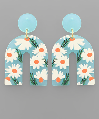 Daisy Print Arch Acrylic Drop Earrings Light Blue