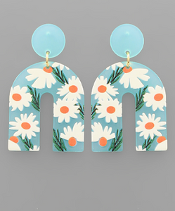 Daisy Print Arch Acrylic Drop Earrings Light Blue