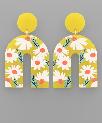 Daisy Print Arch Acrylic Drop Earrings Yellow