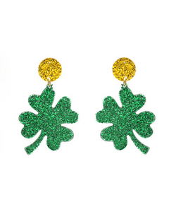 Four Leaf Clover Glitter Acrylic Drop Earrings Green